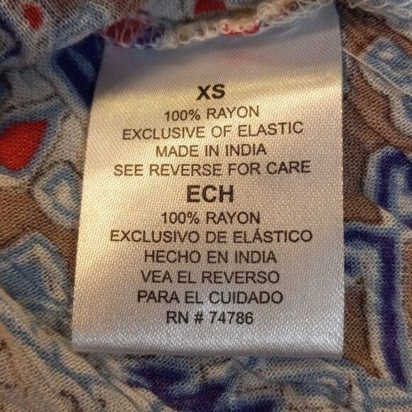 Patrons Of Peace XS Crop Top Boho Peasant Colorful Geometric Crinkle Broomstick - Picture 7 of 8